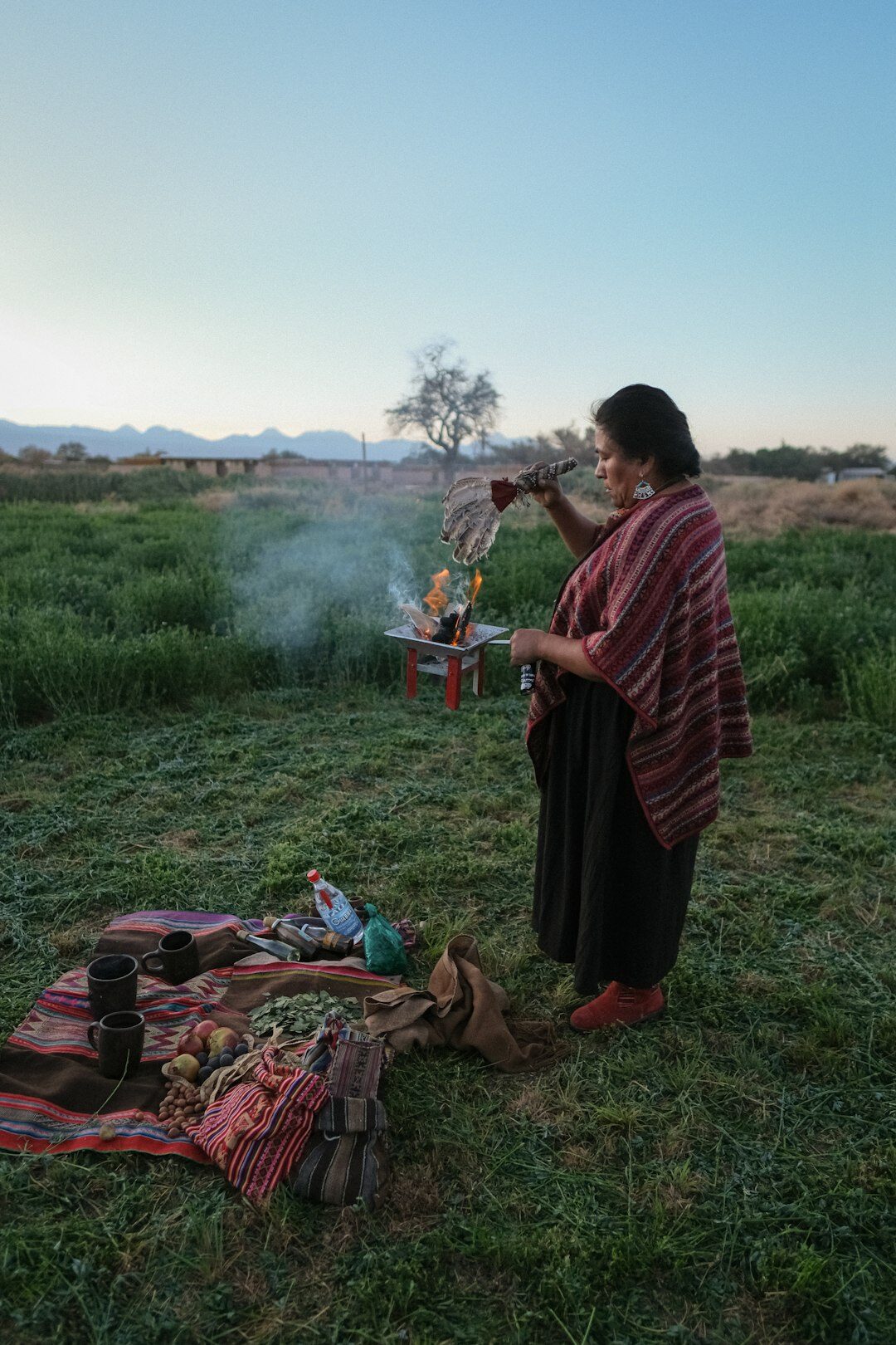 Mapuche woman weaving traditional textiles in Chile