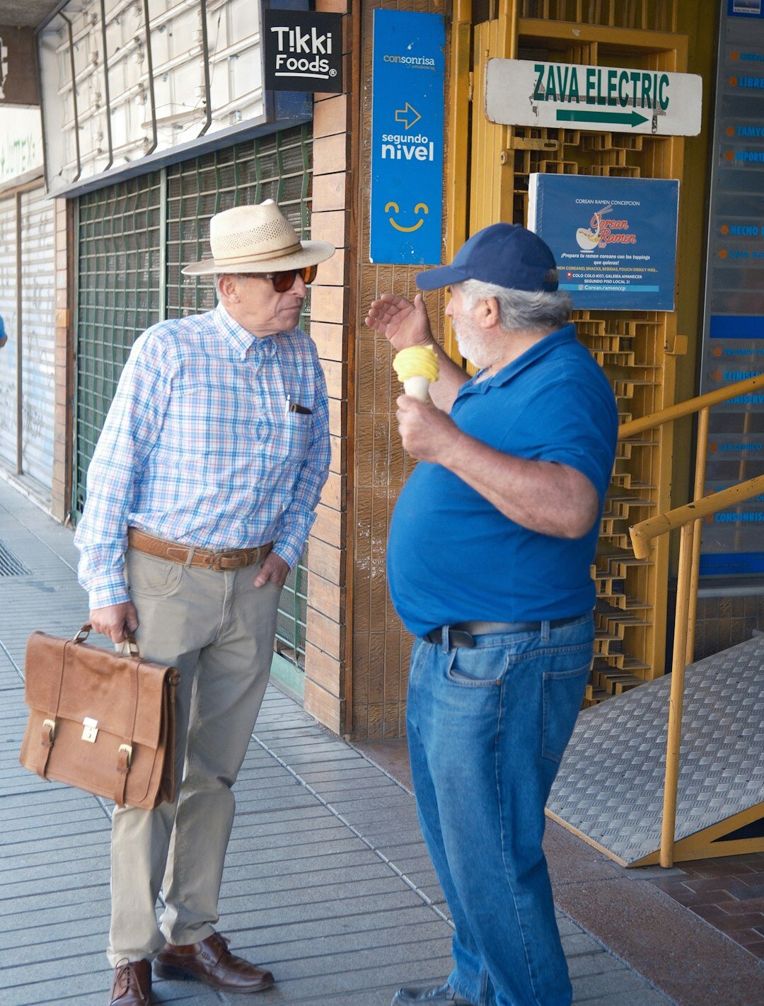 Journalist interviewing a local resident in Chile